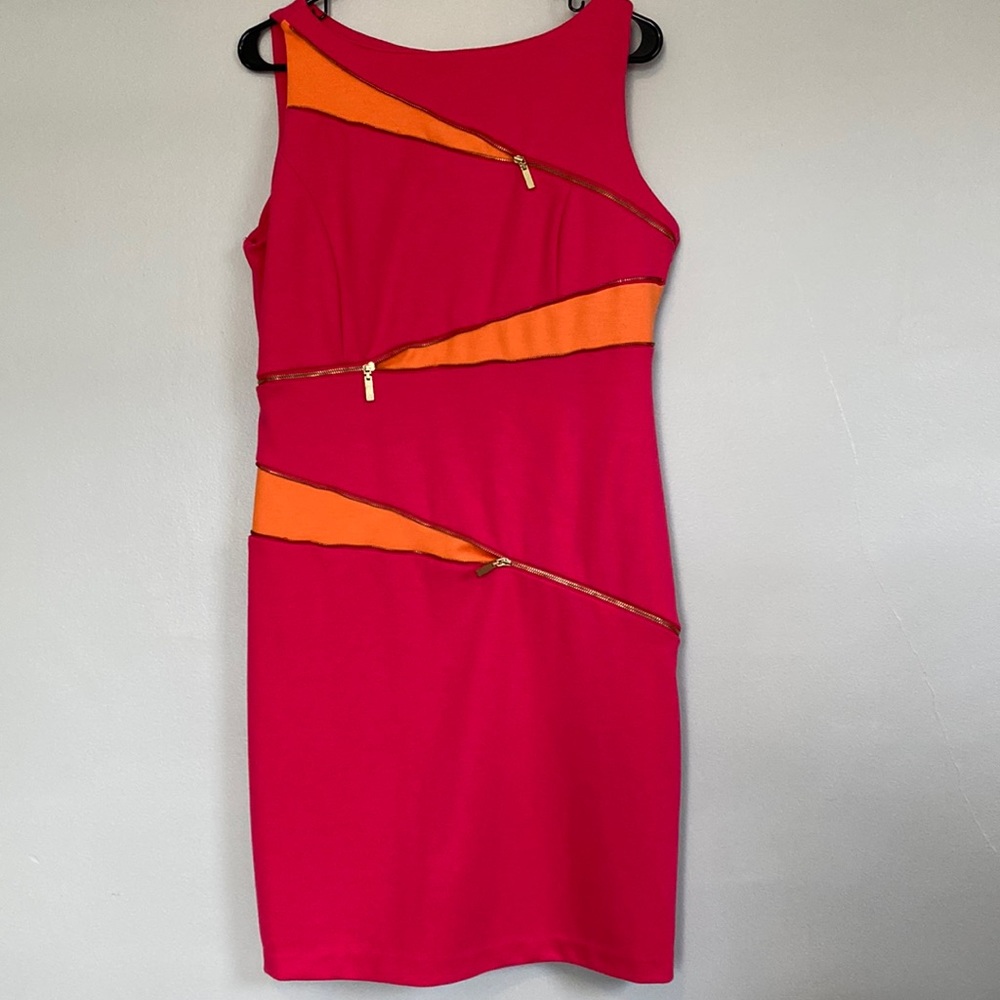 EUC Adrienne Vittadini zippered pink and orange sleeveless size 10 dress
